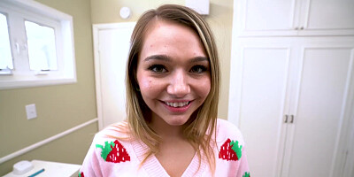 MIa Kay on her knees sucking stepbros cock