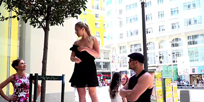 Blonde slave Selvaggia fucked and whipped in public bar