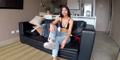 Horny Latina model shows her hips do not lie in an hot lingerie audition