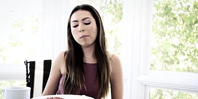 Horny teen deepthroats dick and gags
