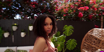 Petite black teen Lily Lilac shows ass