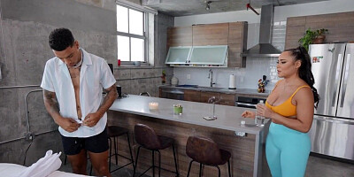 Massaging lady enjoys riding huge dick while fucking hard