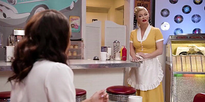 Ebony lesbian ass licking cafe attendant