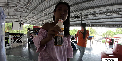 Amateur Thai teen relaxing on white cock