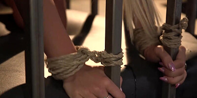 Bound blonde slave rough pounded by her trainer