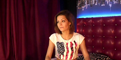 Brunette Rusian beauty performs on webcam show