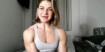 British Muscular girl Jess takes huge vibrator for her big clit