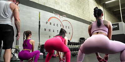 Girlfriends working hard for gym membership