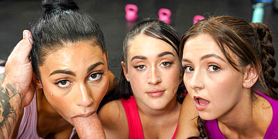 Girlfriends working hard for gym membership