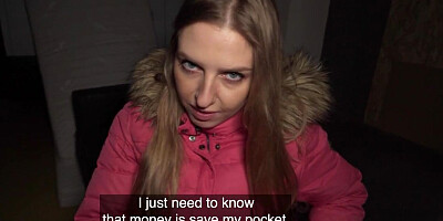 Public POV slut fucked by big white dick in missionary