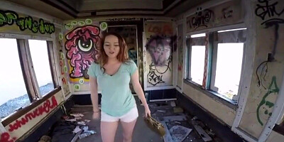 big tits redhead teen fucked for cash in abandoned train pov