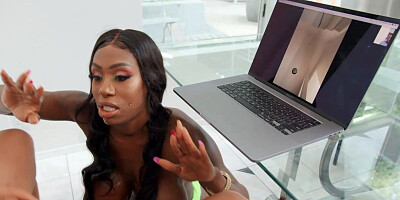 Huge Breasted 'Ebony Mystique' Gives Her Man 'Jovan Jordan' A Blowjob