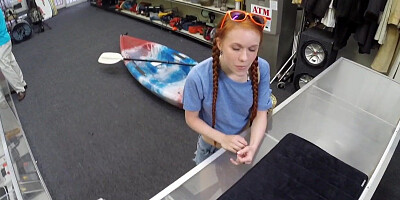Pawnshop redhead 21yo slut POV drilled in office by BWC