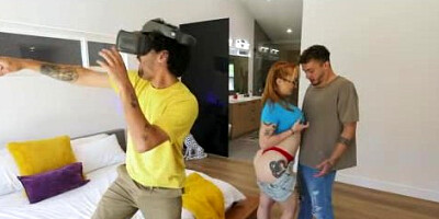 Fucking cheating girlfriend while her man playing VR