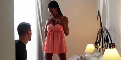 Busty tattooed Ebony MILF with big natural jugs rides BF