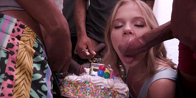 Teen Coco Lovelock Gets To Suck On A Bunch Of Big Black Cocks For Her B-Day
