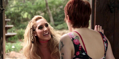 Big tits lesbian scissoring with stepsis