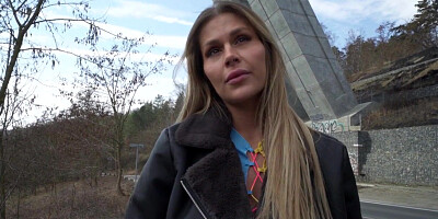 Public slut penetrated by big white dick in wet pussy