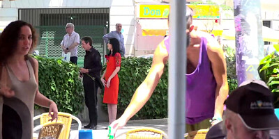 Slave on a leash gang banged in public