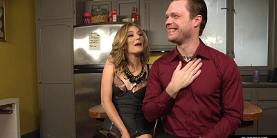 Pegging CFNM domina in lingerie fucks strapon sissy