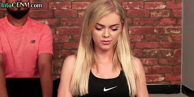 Yoga CFNM femdoms jerk cock of lucky dude in group HJ