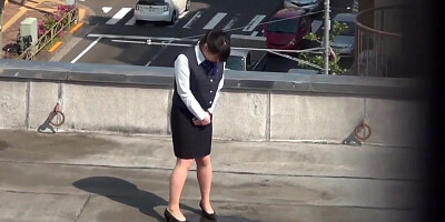 Asian boss lady peeing in public