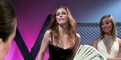 Mistress whips and fucks lesbian slaves