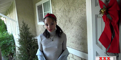 Obedient small boobs Ebony fucked in oiled pussy by neighbor