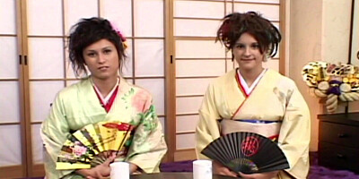 Asian cosplay teens suck on and fuck hard dick in trio