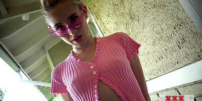 Gagging submissive babe rides dildo while throat fucked