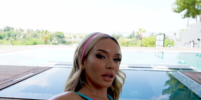 Banging aerobic hottie by the pool