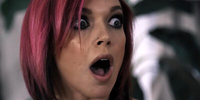 Kinky goth gets facial sucking cock