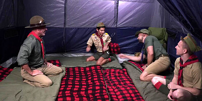 Foursome anal sex inside the scout tent