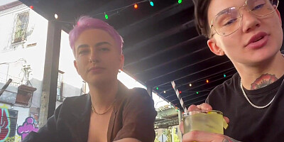 Pussyeating tattooed amateur queer eats GFs pussy at home