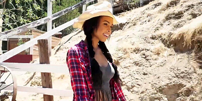 Big tits black model posing outdoor