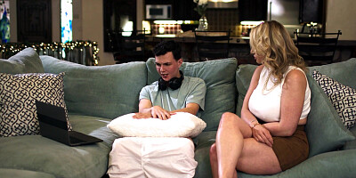 Stepmom catches stepson stroking cock