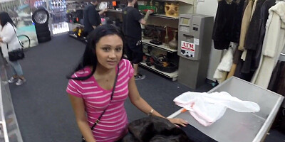 Pawnshop amateur POV babe gets pussyfucked in office