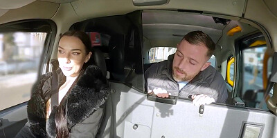 Bigtitted driving bae in stockings licked by client