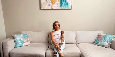 Inked Luna shows pierced nipples and sucks dick