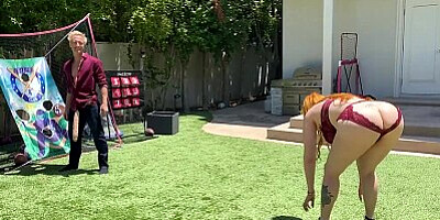 Big Ass Redhead Milf Plays Dick Ball With Step Son's Huge White Cock