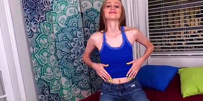 creampie barefoot babe with big boobs takes off her panties and plays