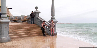 Useless public slut deepthroats cock in front of voyeurs