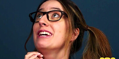 Amateur CFNM GF with glasses sucks cock till cumshot