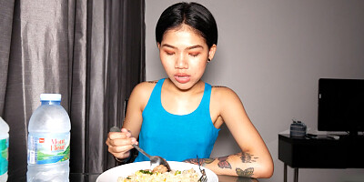 Feeding my Thai GF with food and my cock