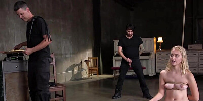 Gagged and bound blonde electro shocked