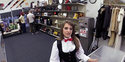 Pawnshop beauty fucked hard in throat by horny BWC boss