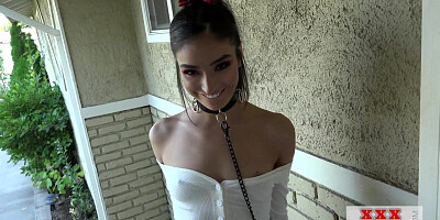 21yo petite bitch dominated by wild guy while blowing dick