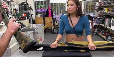 Slutty amateur babe gets fucked in pawnshop by boss