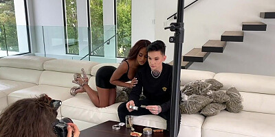 Lesbian BTS babes enjoy strapon 3some and pussyeating