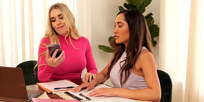 Lesbian babe making out with office mate